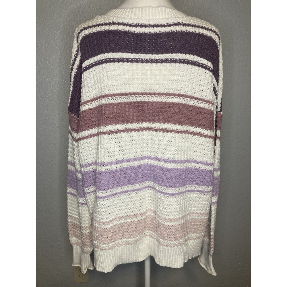 Aeropostale Oversized Sweater Coquette S Pullover Cream Purple Waffle Knit Comfy - Picture 5 of 9
